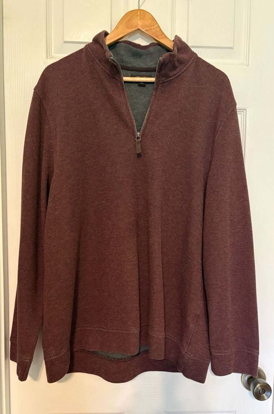 GUC Tasso Elba Men's Birdseye Quarter Zip Sweater Red Velvet Combo Size 2XL